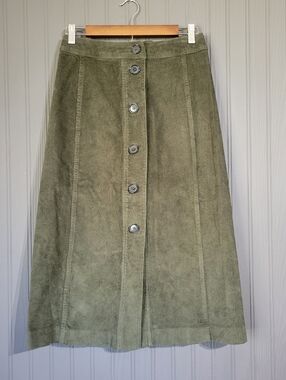 Banana Republic Corduroy Midi Skirt Botton Down Front Olive Green Women's 4